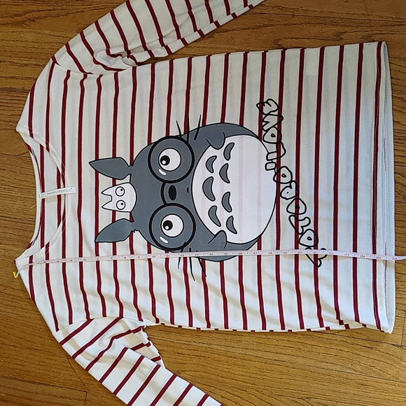 Totoro scoop neck red and white striped soft long sleeve shirt - Picture 7 of 7